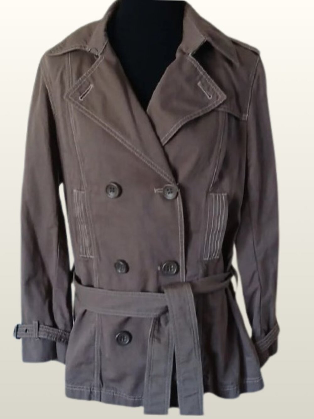 Vintage Gap Premium Khaki Taupe Belted Trench Utility Jacket Military L Tall
